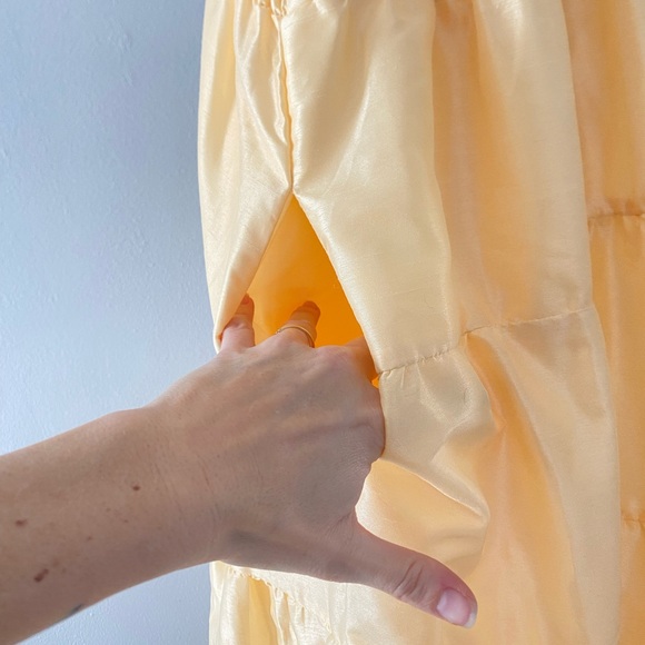 Anthropologie Hutch Scoop Neck Tiered Yellow Maxi Dress Green Bow Women's 3X - Picture 15 of 16